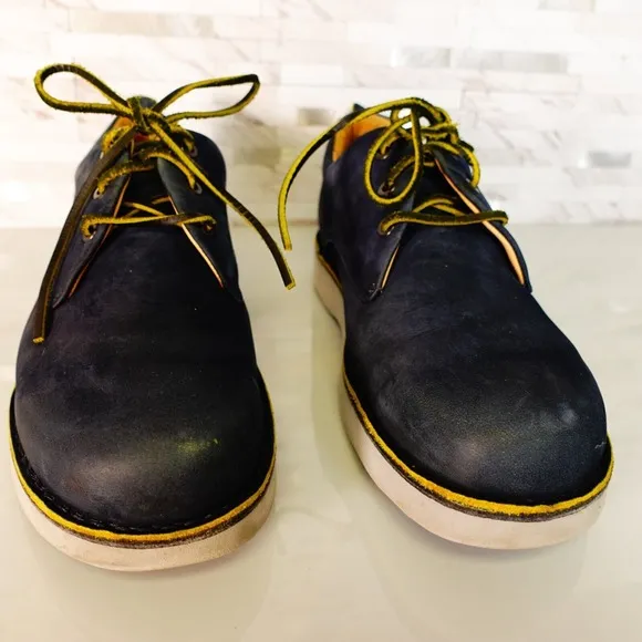 Samuel Hubbard Shoes Leather 9.5 Sneakers Blue Lace Up Casual Work Navy