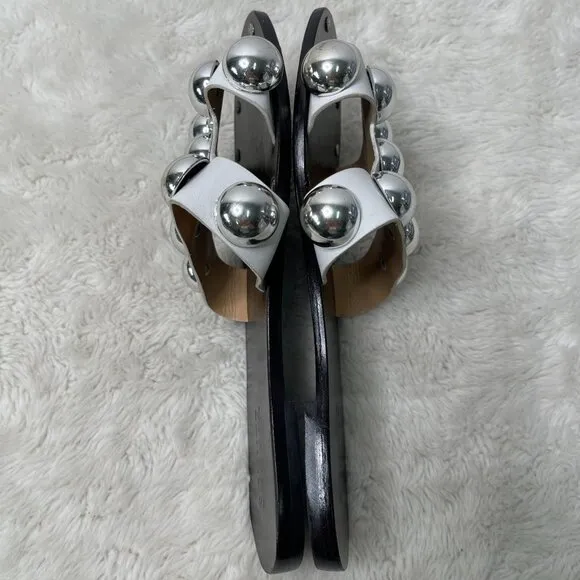 Schutz Women's White Benedita Slide Leather Studded Sandals Shoes Size 7.5B