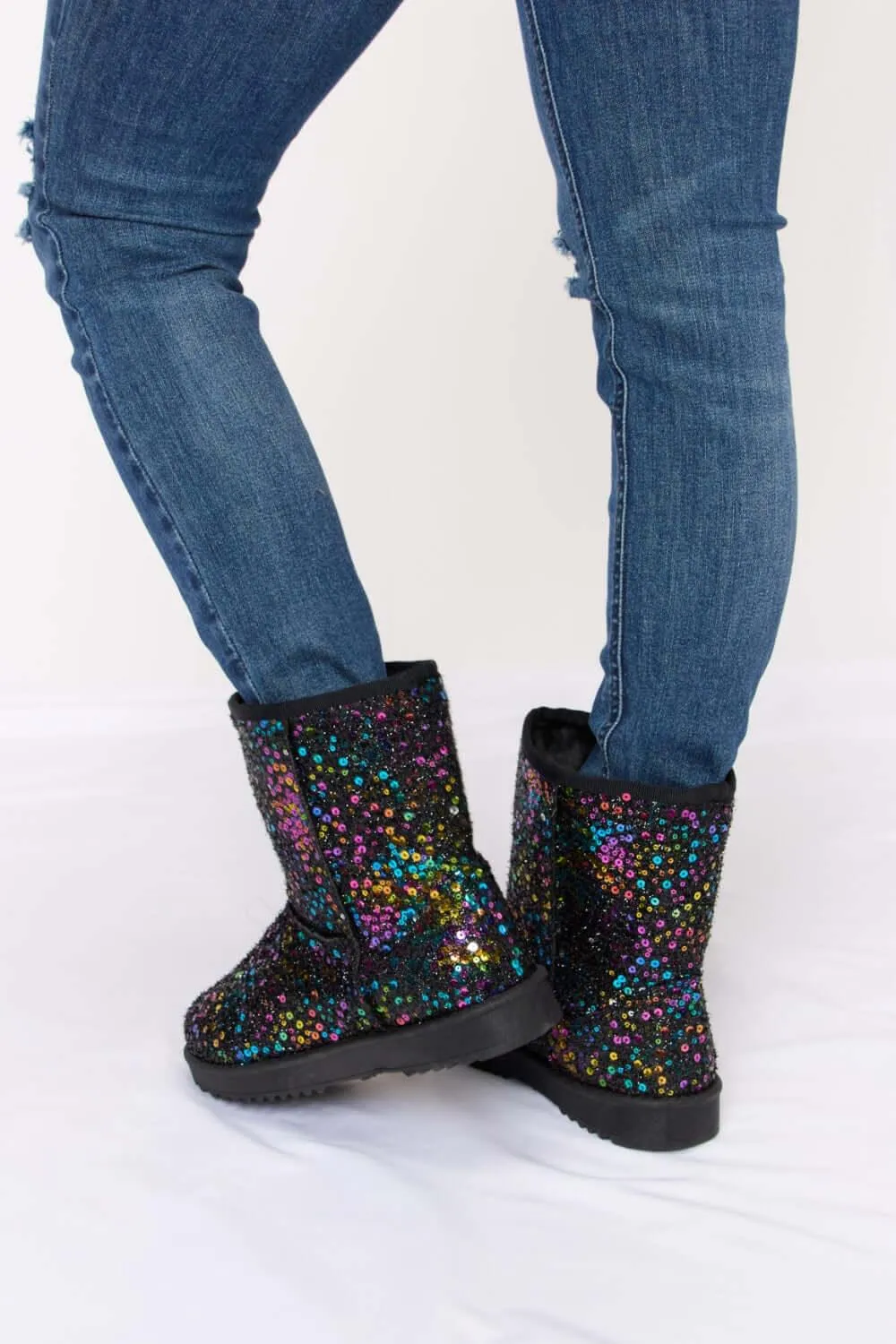 Sequin Thermal Flat Boots – Shine Bright, Stay Warm