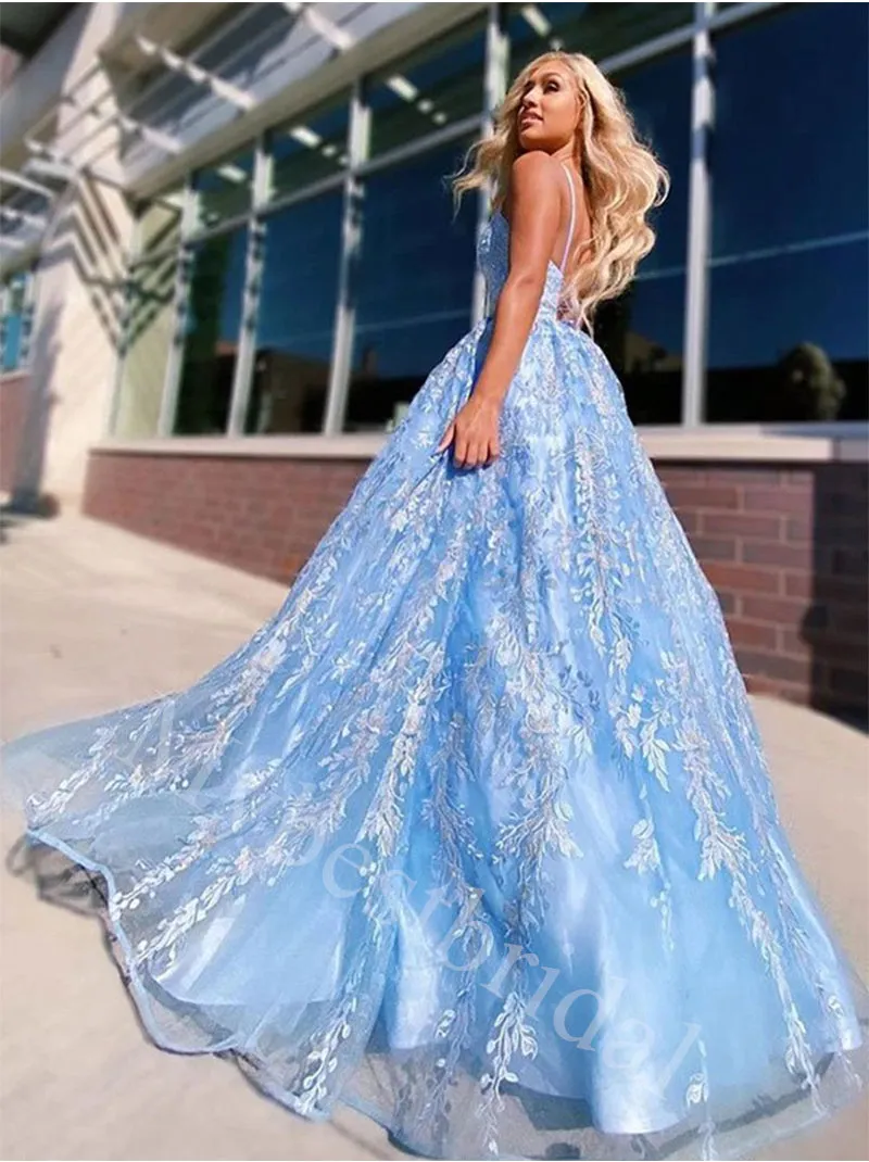Sexy V-neck Spaghetti straps Sleeveless A-line Prom Dresses,PDS1022