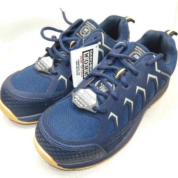 Skechers Malad II 200127 Composite Toe Work Shoes ASTM Navy/Tan Men's 7.5 NWT