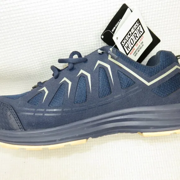 Skechers Malad II 200127 Composite Toe Work Shoes ASTM Navy/Tan Men's 7.5 NWT