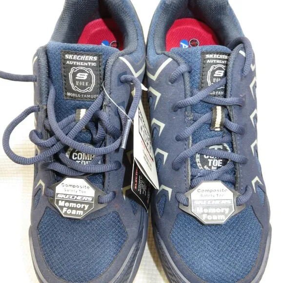 Skechers Malad II 200127 Composite Toe Work Shoes ASTM Navy/Tan Men's 7.5 NWT