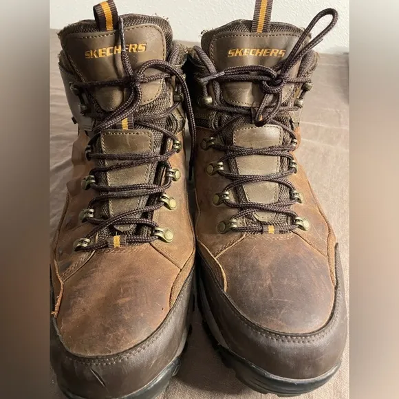 Skechers Men's Relment Traven Waterproof Leather High Top Hiking Boots Brown 13