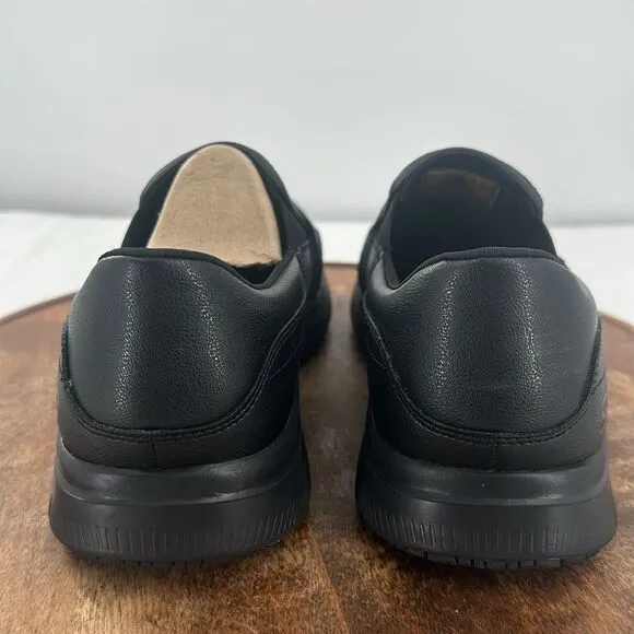 Skechers Work Shoes Mens 11 77071 Black Slip On Leather Bronwood Comfort