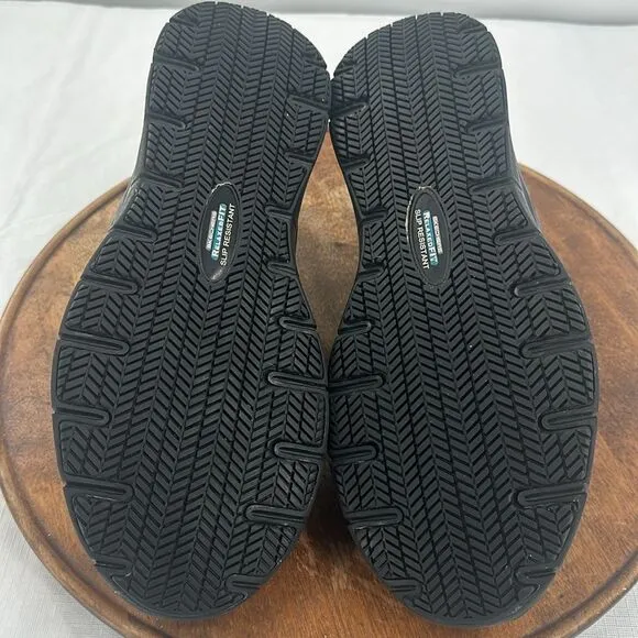 Skechers Work Shoes Mens 11 77071 Black Slip On Leather Bronwood Comfort