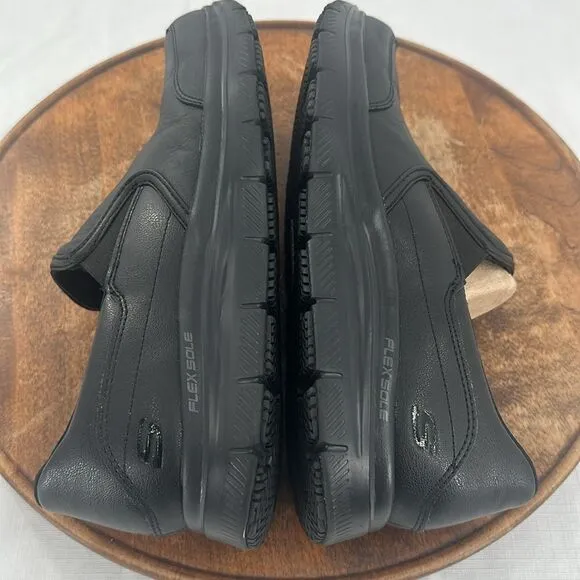 Skechers Work Shoes Mens 11 77071 Black Slip On Leather Bronwood Comfort