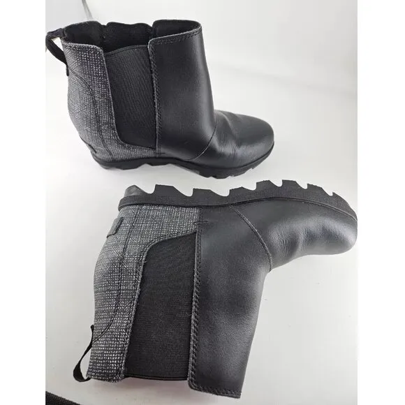 Sorel Boots Youth 3 Joan of Arctic Wedge II Chelsea Black Leather Waterproof