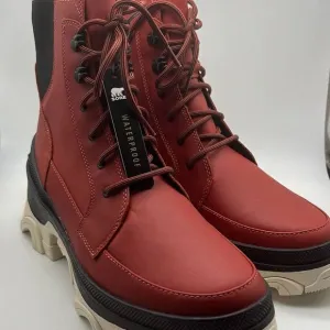 Sorel Brex Lace-Up Waterproof Bootie Heel Cozy Lace red Boots Women Size 9 NWB
