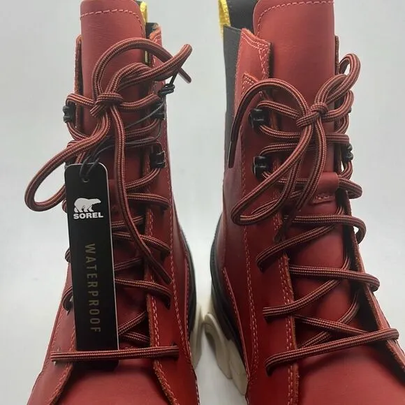 Sorel Brex Lace-Up Waterproof Bootie Heel Cozy Lace red Boots Women Size 9 NWB