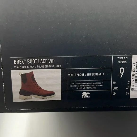 Sorel Brex Lace-Up Waterproof Bootie Heel Cozy Lace red Boots Women Size 9 NWB
