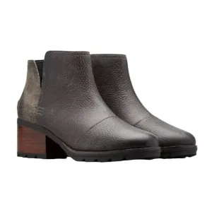 Sorel Cate Boots Leather Suede Cut Out Waterproof Heel Bootie Black Gray 10