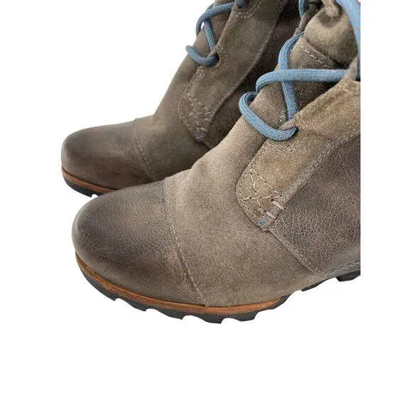 Sorel Cate the Great Size 8.5 Tall High Wedge Boots Brown Gray Waterproof
