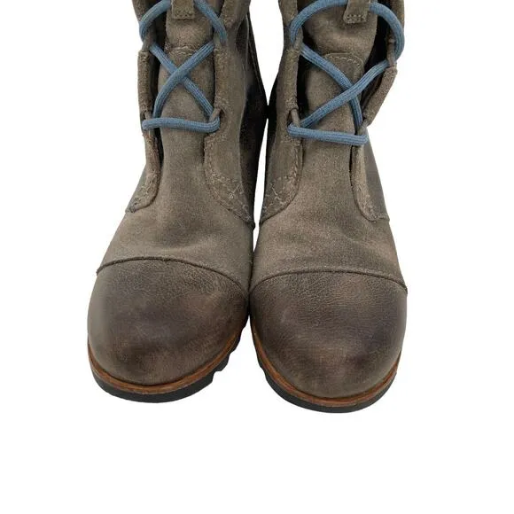 Sorel Cate the Great Size 8.5 Tall High Wedge Boots Brown Gray Waterproof