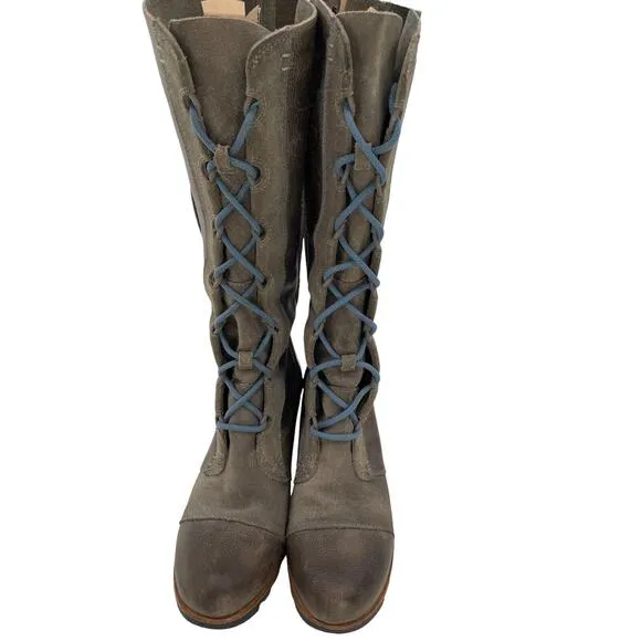 Sorel Cate the Great Size 8.5 Tall High Wedge Boots Brown Gray Waterproof