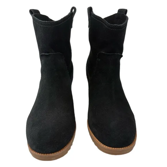 SOREL Cate Womens Size 7 Black Waterproof Suede Pull-On Boot Stacked Heel