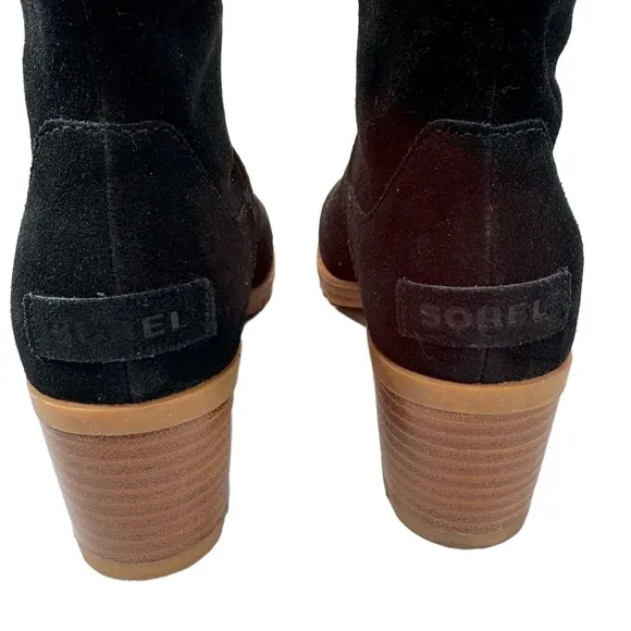 SOREL Cate Womens Size 7 Black Waterproof Suede Pull-On Boot Stacked Heel