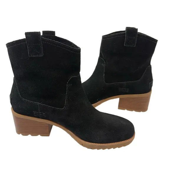 SOREL Cate Womens Size 7 Black Waterproof Suede Pull-On Boot Stacked Heel
