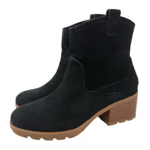 SOREL Cate Womens Size 7 Black Waterproof Suede Pull-On Boot Stacked Heel