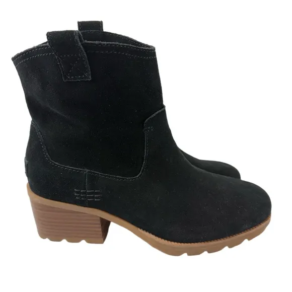 SOREL Cate Womens Size 7 Black Waterproof Suede Pull-On Boot Stacked Heel