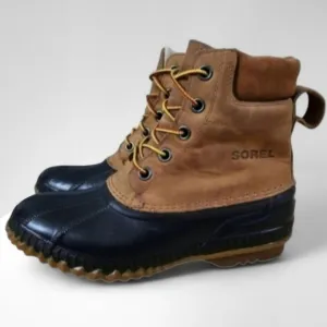 Sorel Cheyanne II Lace Duck Boot Waterproof Mens Chipmunk Brown Leather Size 8