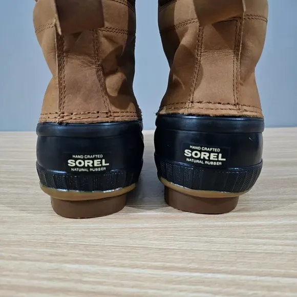 Sorel Cheyanne II Lace Duck Boot Waterproof Mens Chipmunk Brown Leather Size 8