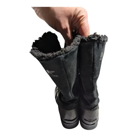 Sorel Emelie Black Waterproof Suede Leather Faux Fur Lined Lace-Up Boots Sz 6.5