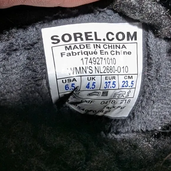 Sorel Emelie Black Waterproof Suede Leather Faux Fur Lined Lace-Up Boots Sz 6.5