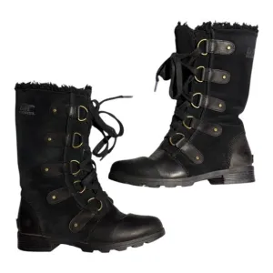Sorel Emelie Black Waterproof Suede Leather Faux Fur Lined Lace-Up Boots Sz 6.5