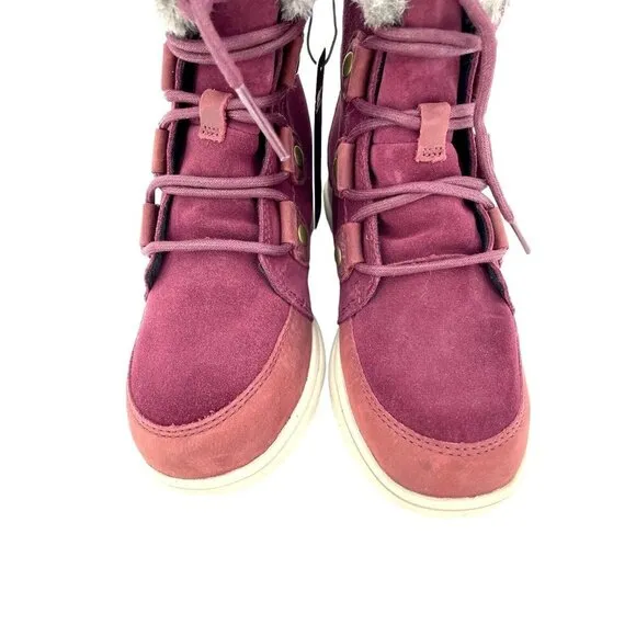 Sorel Explorer Joan Winter Boots Faux Fur Dark Red Suede Leather SZ 6 New