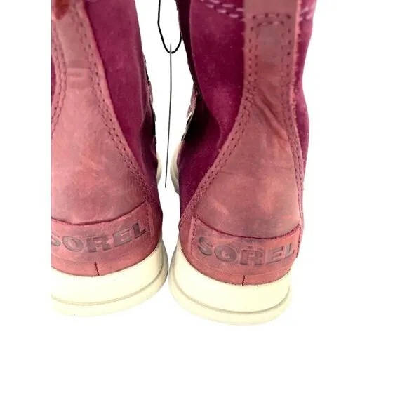 Sorel Explorer Joan Winter Boots Faux Fur Dark Red Suede Leather SZ 6 New