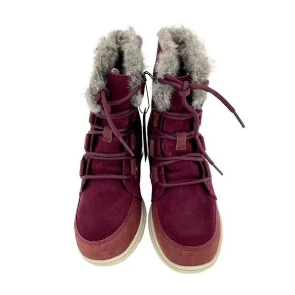 Sorel Explorer Joan Winter Boots Faux Fur Dark Red Suede Leather SZ 6 New