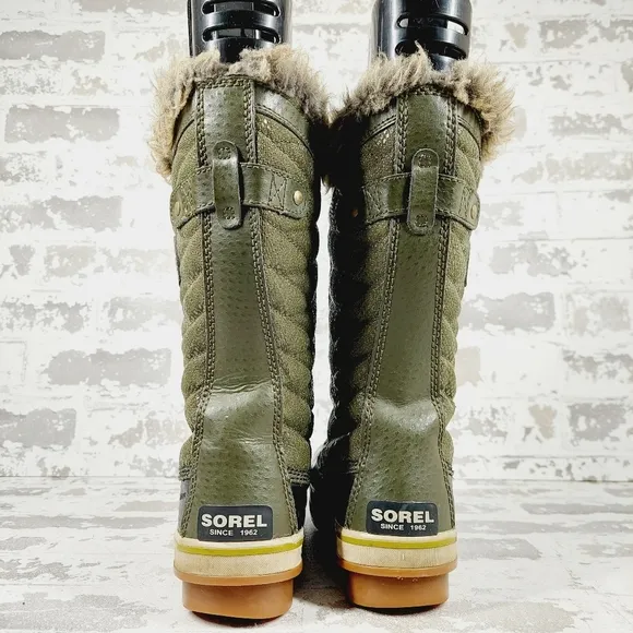 Sorel Green Black Duck Lace Up Faux Fur Winter Boots H781