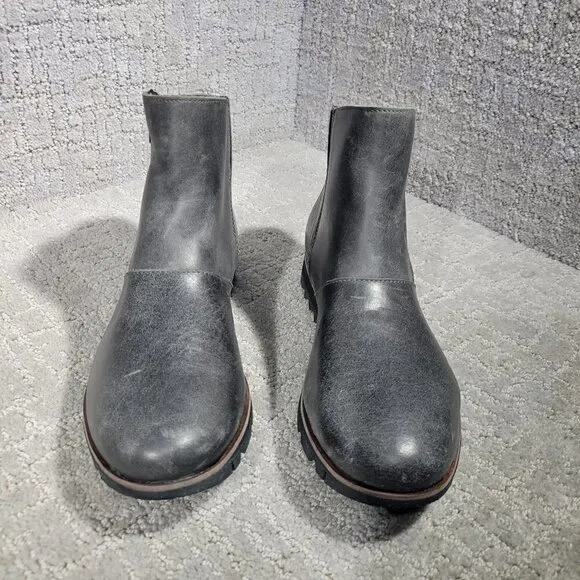 Sorel Harlow Women's Size 7.5 Gray Leather Waterproof Zip Ankle Boots NL3735-052