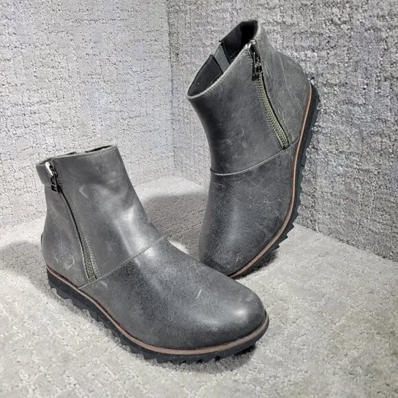 Sorel Harlow Women's Size 7.5 Gray Leather Waterproof Zip Ankle Boots NL3735-052
