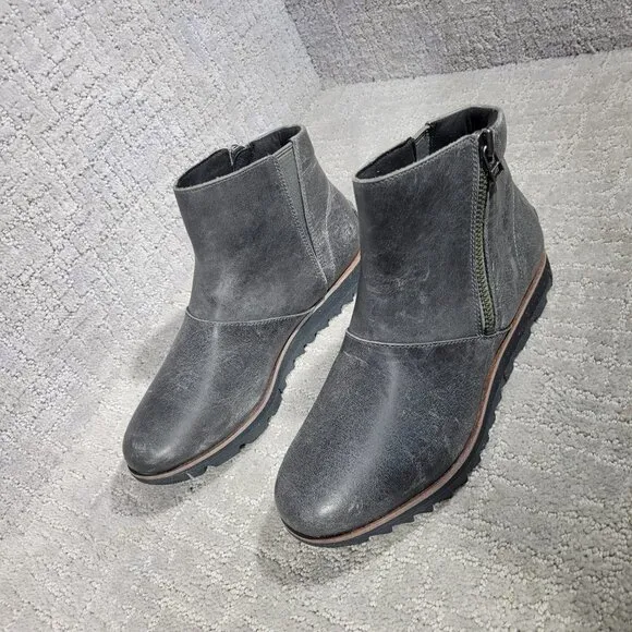 Sorel Harlow Women's Size 7.5 Gray Leather Waterproof Zip Ankle Boots NL3735-052