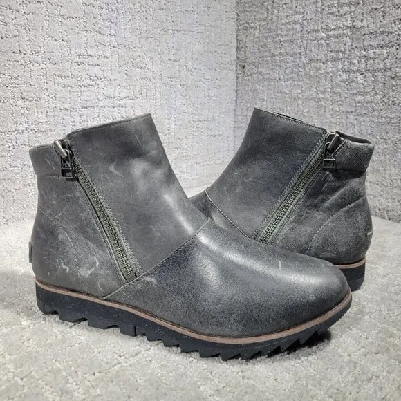 Sorel Harlow Women's Size 7.5 Gray Leather Waterproof Zip Ankle Boots NL3735-052