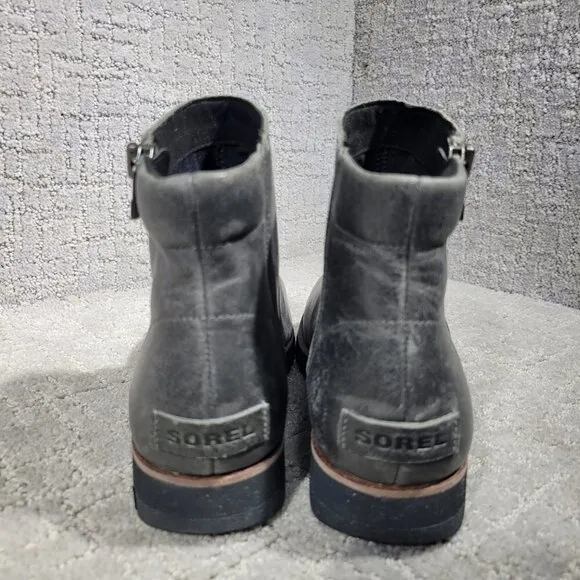 Sorel Harlow Women's Size 7.5 Gray Leather Waterproof Zip Ankle Boots NL3735-052