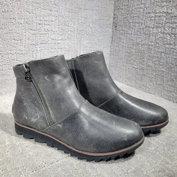 Sorel Harlow Women's Size 7.5 Gray Leather Waterproof Zip Ankle Boots NL3735-052