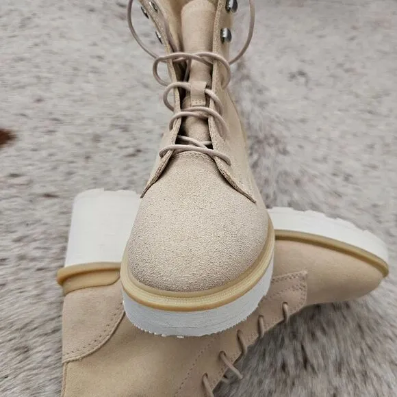 SOREL Hi-Line™ Women's Waterproof Heel Suede Lace Boots Chalk Beige Size 8 NEW