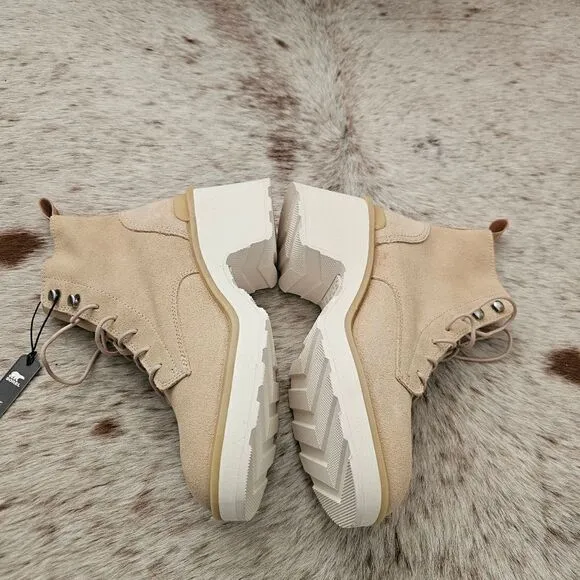 SOREL Hi-Line™ Women's Waterproof Heel Suede Lace Boots Chalk Beige Size 8 NEW