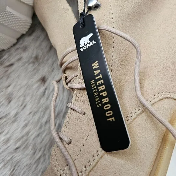 SOREL Hi-Line™ Women's Waterproof Heel Suede Lace Boots Chalk Beige Size 8 NEW