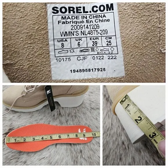 SOREL Hi-Line™ Women's Waterproof Heel Suede Lace Boots Chalk Beige Size 8 NEW