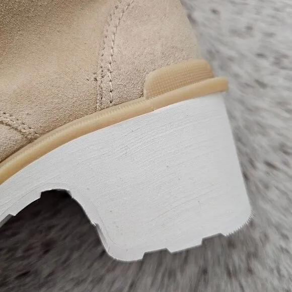 SOREL Hi-Line™ Women's Waterproof Heel Suede Lace Boots Chalk Beige Size 8 NEW