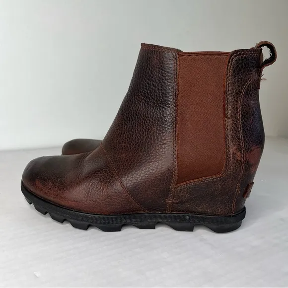 Sorel Joan Of Arctic Wedge II Brown Leather Waterproof Chelsea Ankle Boots 9.5
