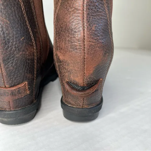 Sorel Joan Of Arctic Wedge II Brown Leather Waterproof Chelsea Ankle Boots 9.5