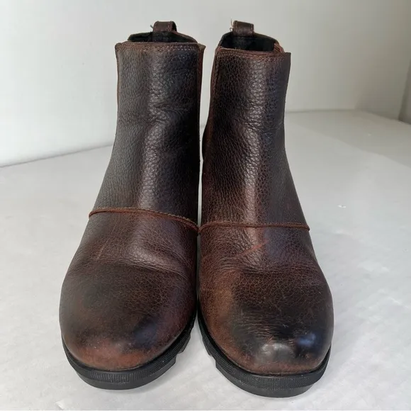 Sorel Joan Of Arctic Wedge II Brown Leather Waterproof Chelsea Ankle Boots 9.5