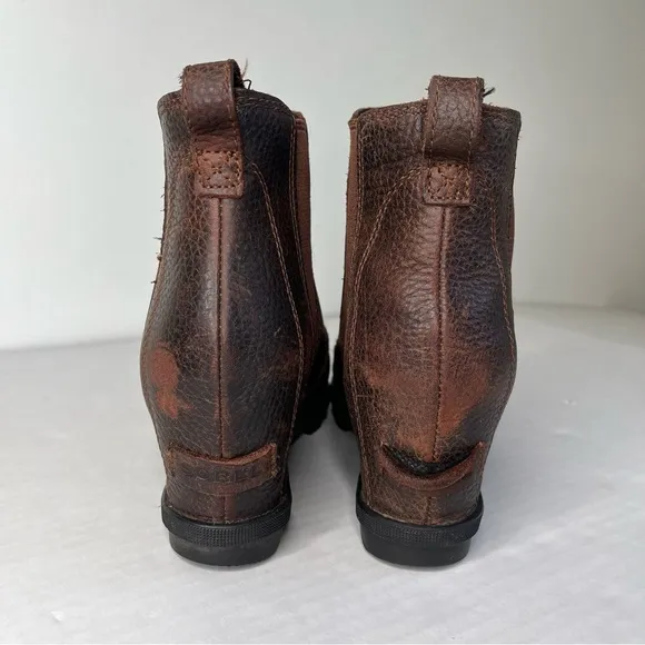 Sorel Joan Of Arctic Wedge II Brown Leather Waterproof Chelsea Ankle Boots 9.5