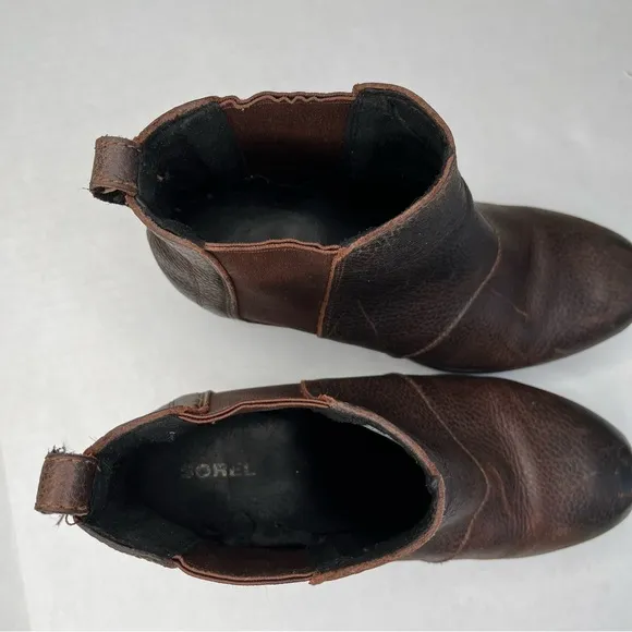 Sorel Joan Of Arctic Wedge II Brown Leather Waterproof Chelsea Ankle Boots 9.5