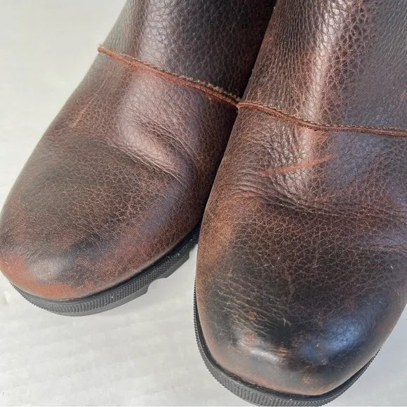 Sorel Joan Of Arctic Wedge II Brown Leather Waterproof Chelsea Ankle Boots 9.5